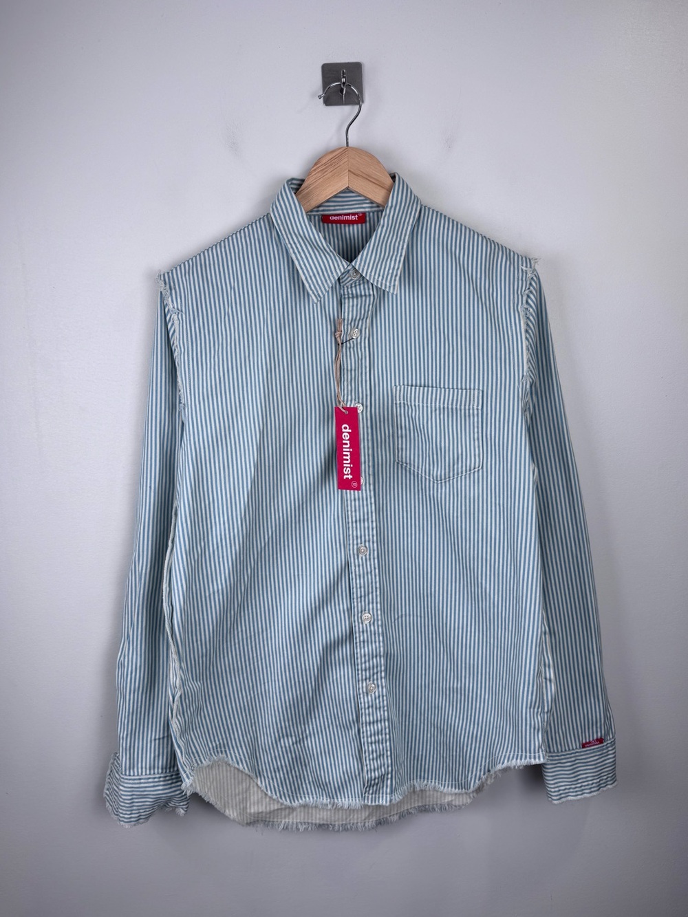 NWT Denimist Women Frayed Edge Blue White Stripe Shirt Size XS